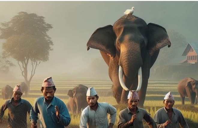 बडुवाल टोलमा जंगली हात्तीको आतंक उस्तै, मध्यरातमा हात्ती धपाउदै स्थानिय