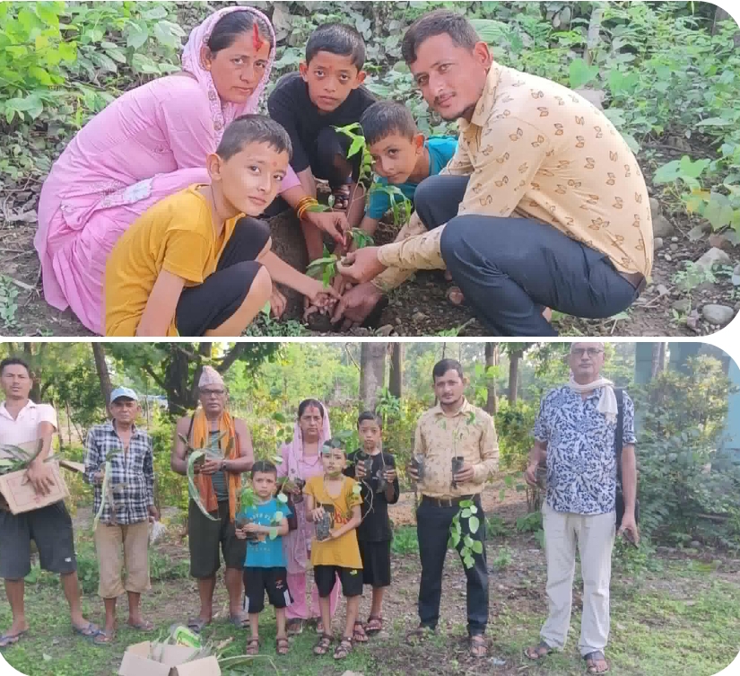 बैवाहिक बर्षगाँठकाे दिन धामि दम्पत्तिले गरे सामुदायिक वनमा वृक्षारोपण